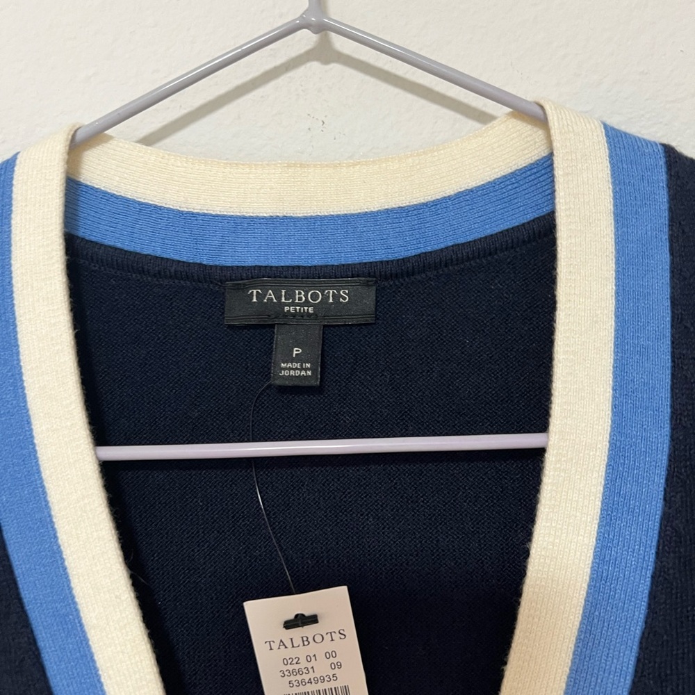 Talbots Navy Blue Soft Tipped Nautical Preppy Pearl Button Cardigan - Picture 3 of 9